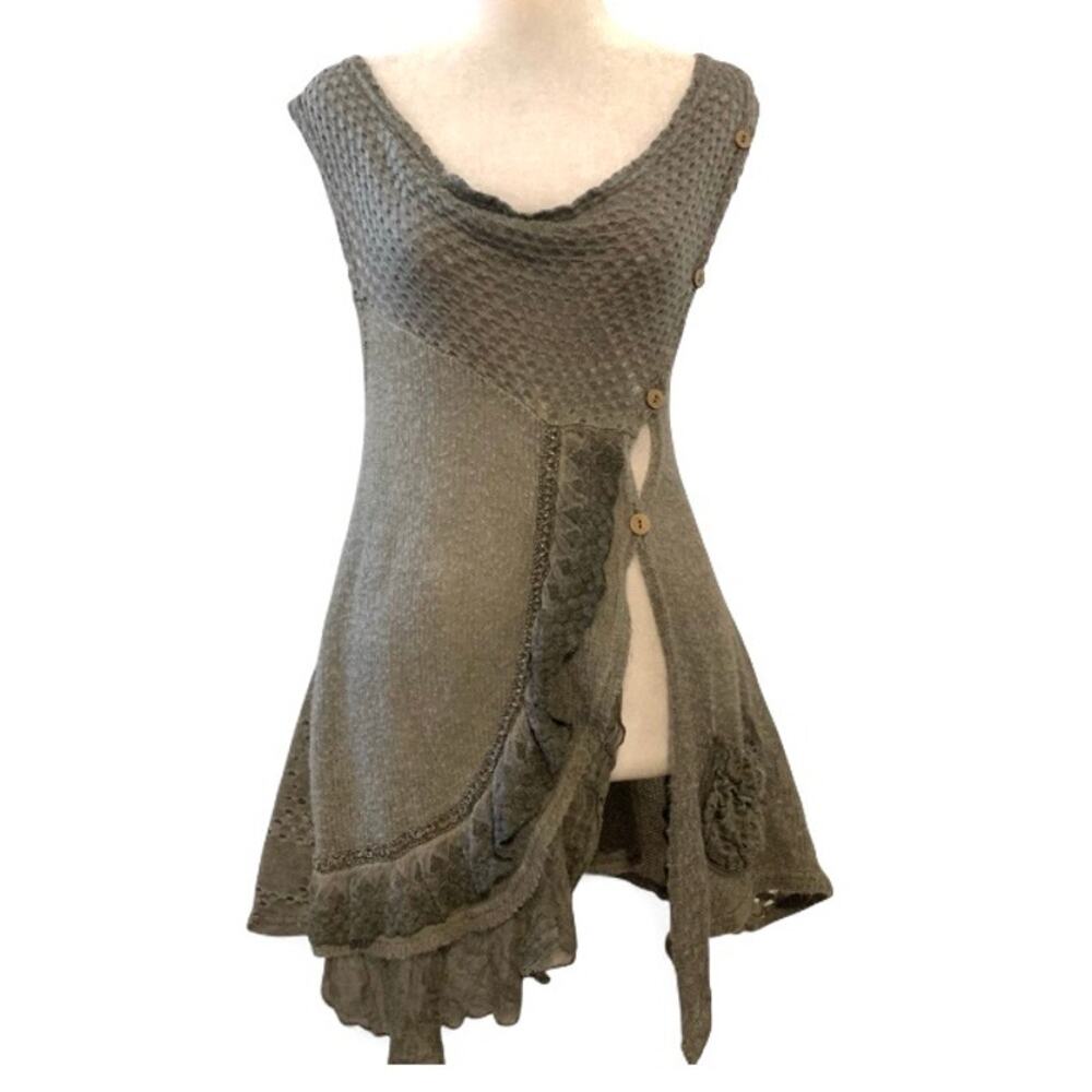 Fantazia Gray Asymmetrical Knit Tunic Sleeveless Cardigan Large